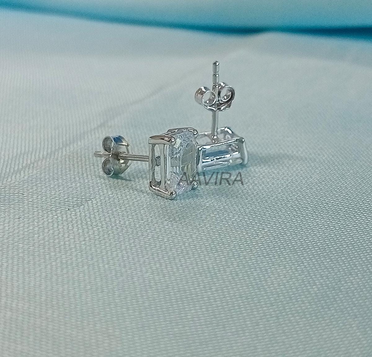 Emerald Stud Earrings, Stud Earrings, Daily Use Earring, Emerald Cut Earrings, Solitaire Earrings, Sterling Silver 925, Perfect Gift Earring