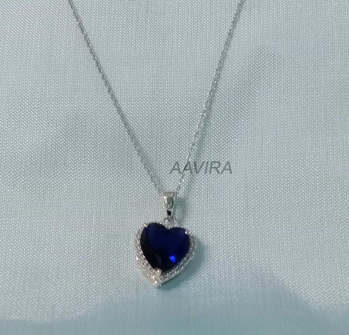 Sapphire Blue Heart Pendant Necklace, Blue Sapphire Halo Pendant, Women's Diamond Necklace, Proposal Birthstone Gift for Her, Love Gift