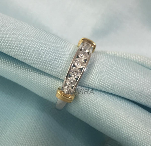 Two Tone Plated Diamond Women's Band, Diamond Band, Channel Set Diamond Ring, Birthday Gift Ring, Gift For Mom, Women's Moissanite Band Ring