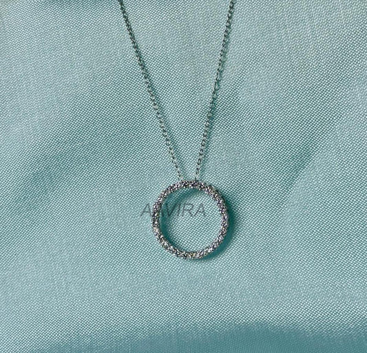 Circle Diamond Pendant Necklace, Dainty 925 Silver Chain Necklace, Diamond Jewelry, Round Moissanite Handmade Pendant, Gifts For Mom, Gifts