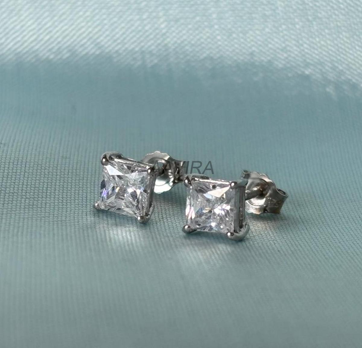 Princess diamond earrings, 6mm Diamond Stud, 925 Sterling Silver, Everyday Earrings, Push Back, Dainty Diamond Stud Earrings For Women/Men