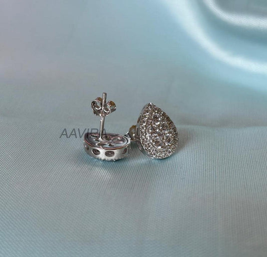 Cluster Diamond Stud Earrings, Halo Stud For Women, 14k White Gold Dainty Studs, Birthday Gift For Her, Cluster Earrings, Party Wear Earring