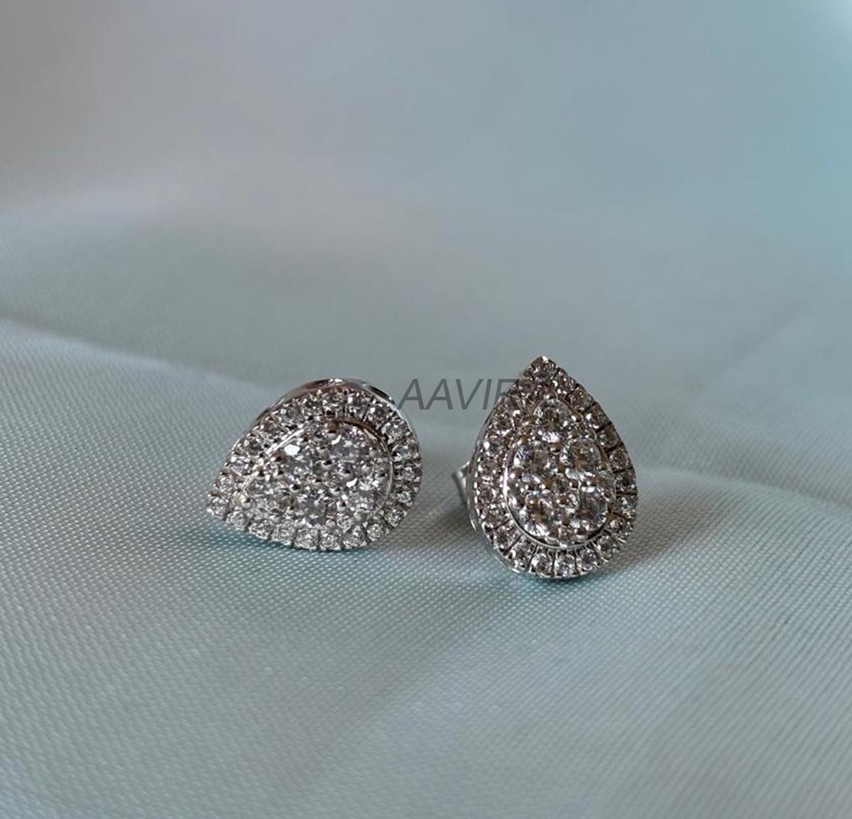 Cluster Diamond Stud Earrings, Halo Stud For Women, 14k White Gold Dainty Studs, Birthday Gift For Her, Cluster Earrings, Party Wear Earring