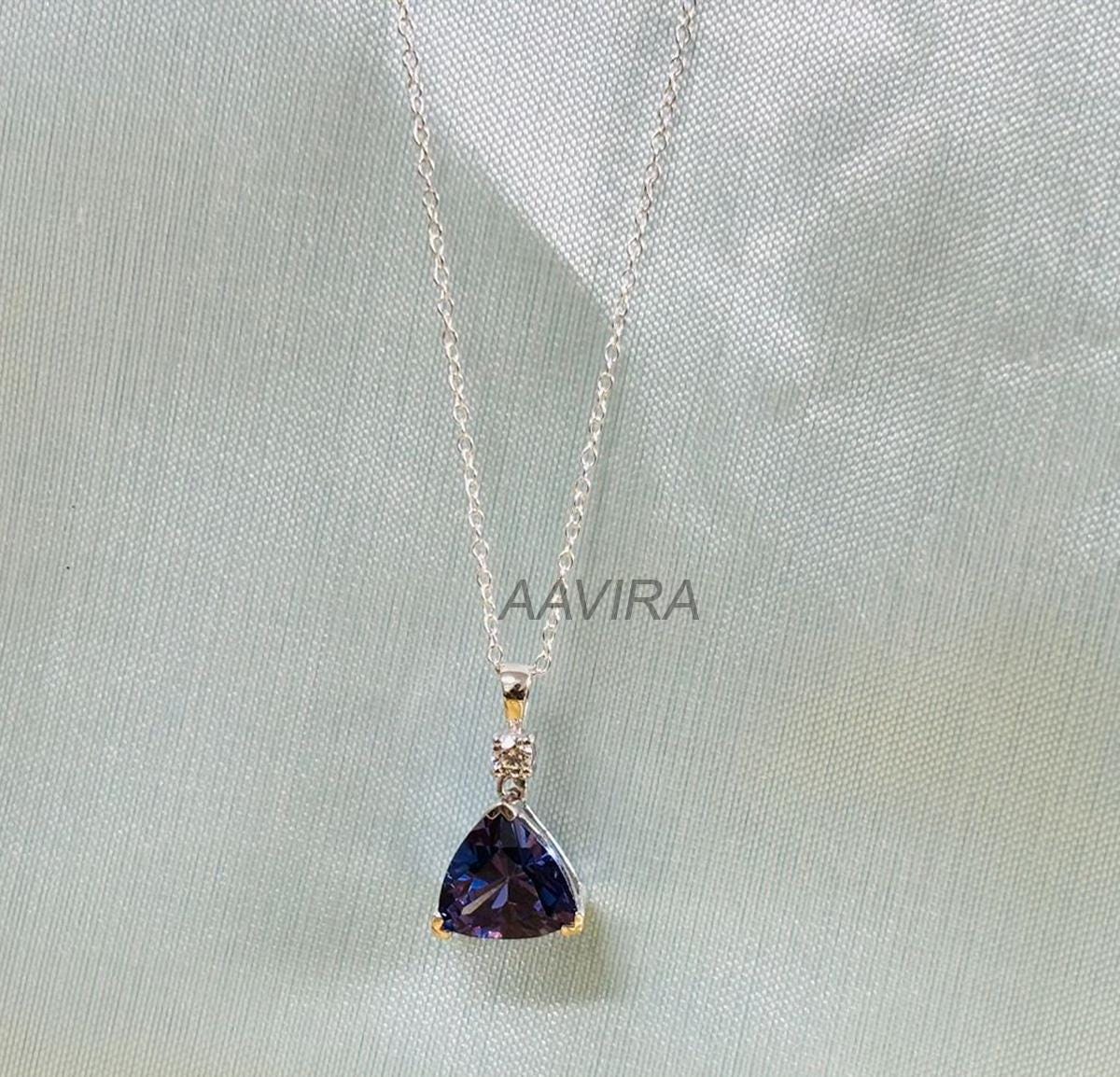Trillion Cut Tanzanite pendant, Trillion Cut Blue Stone Pendant For Women, Trillion Shape Tanzanite Necklace, 18" Cable Chain, Gift For Her