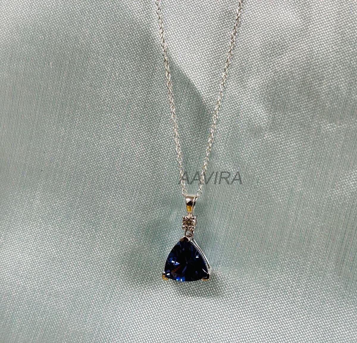 Trillion Cut Tanzanite pendant, Trillion Cut Blue Stone Pendant For Women, Trillion Shape Tanzanite Necklace, 18" Cable Chain, Gift For Her