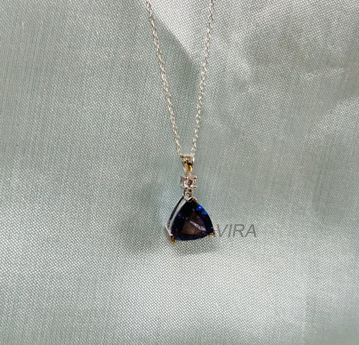 Trillion Cut Tanzanite pendant, Trillion Cut Blue Stone Pendant For Women, Trillion Shape Tanzanite Necklace, 18" Cable Chain, Gift For Her