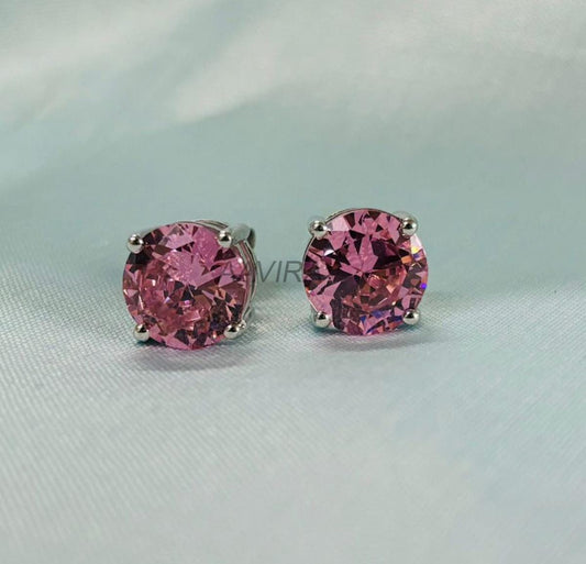 Pink Sapphire Gemstone Earrings, 10mm Round Studs, Everyday Stud Earrings, 925 Sterling Silver, Gift For Her, Pink Stone Stud Earrings, Gift
