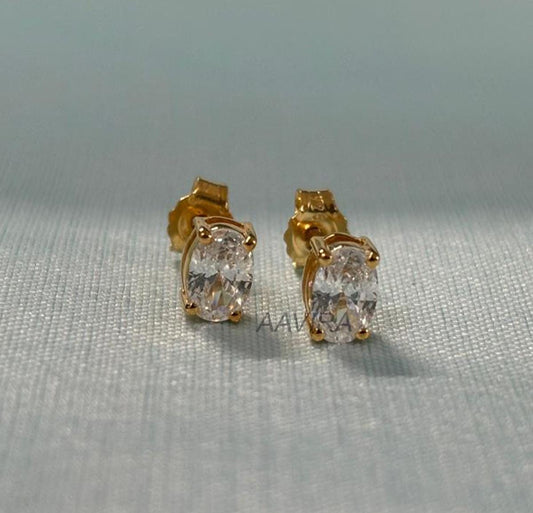 Dainty Oval Diamond Stud Earrings, Stud Earrings, 6x4mm Oval Stud Women's Earring with Push Back, Everyday diamond earring, Gift For Him/Her