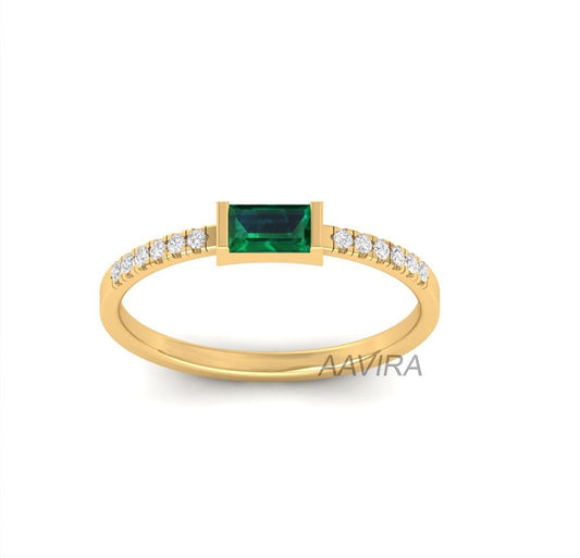Baguette Emerald Ring | Dainty May Birthstone Ring | Half Eternity Band | Minimalist Engagement Ring | Anniversary Stacking Gemstone Ring