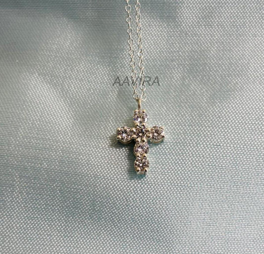 Cross Moissanite Diamond Pendant Necklace, Handmade Pendant, Minimalist Cross Pendant, Religious Pendant Cross, Dainty Cross Chain Pendant