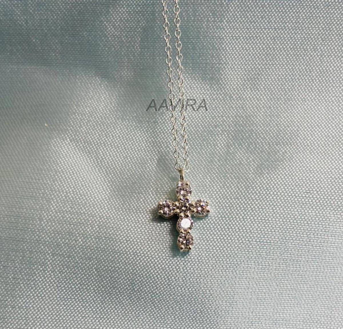 Cross Moissanite Diamond Pendant Necklace, Handmade Pendant, Minimalist Cross Pendant, Religious Pendant Cross, Dainty Cross Chain Pendant