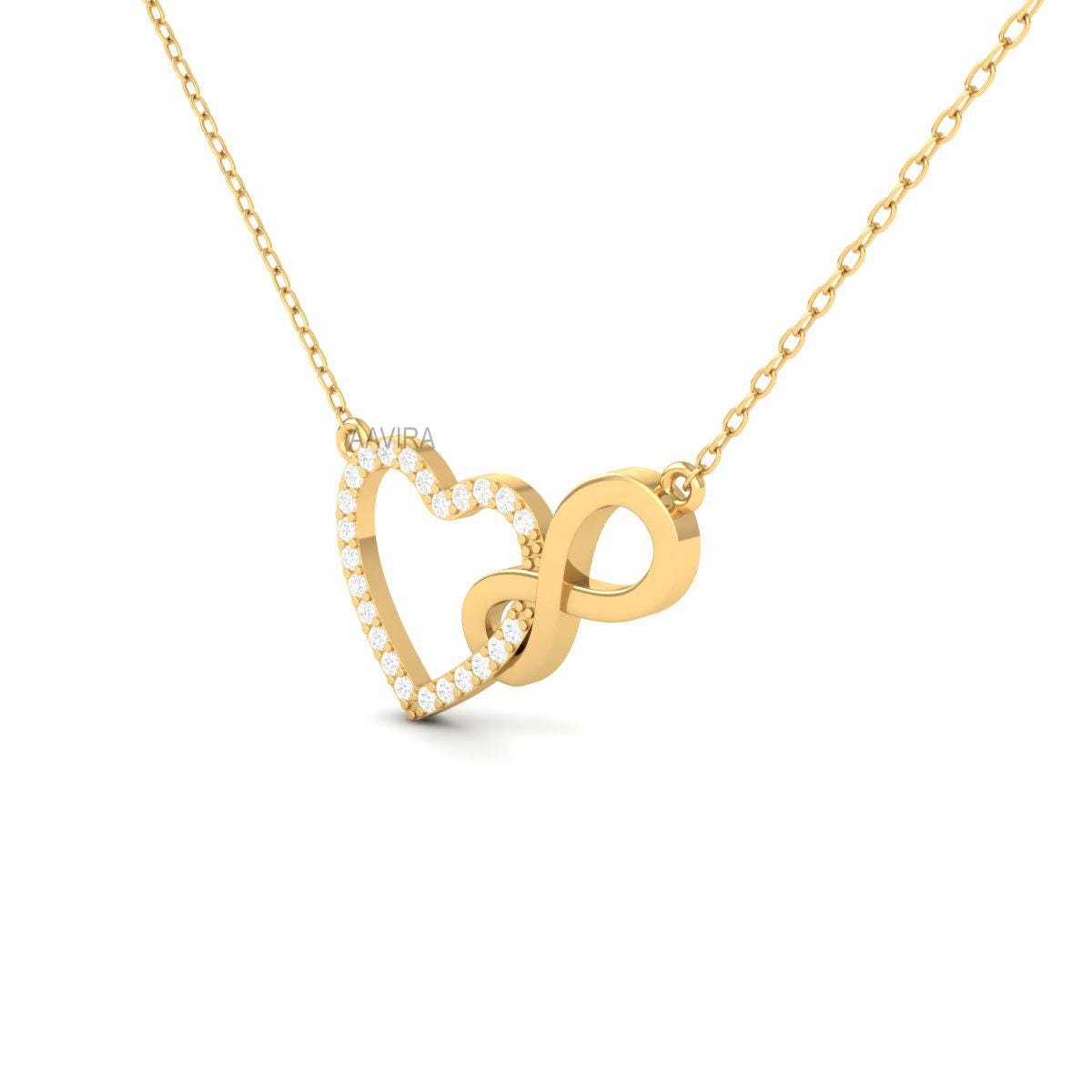 Heart Shape Pendant Necklace, Moissanite Diamond Necklace Pendant, Heart Infinity Pendant, Personalized Gifts, 14K Yellow Gold Heart Pendant