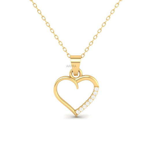 Women's Delicate Heart Pendant, Dainty Diamond Necklace, Moissanite Chain Pendant, Half Part Diamond Heart Pendant, 14k Yellow Gold Plated