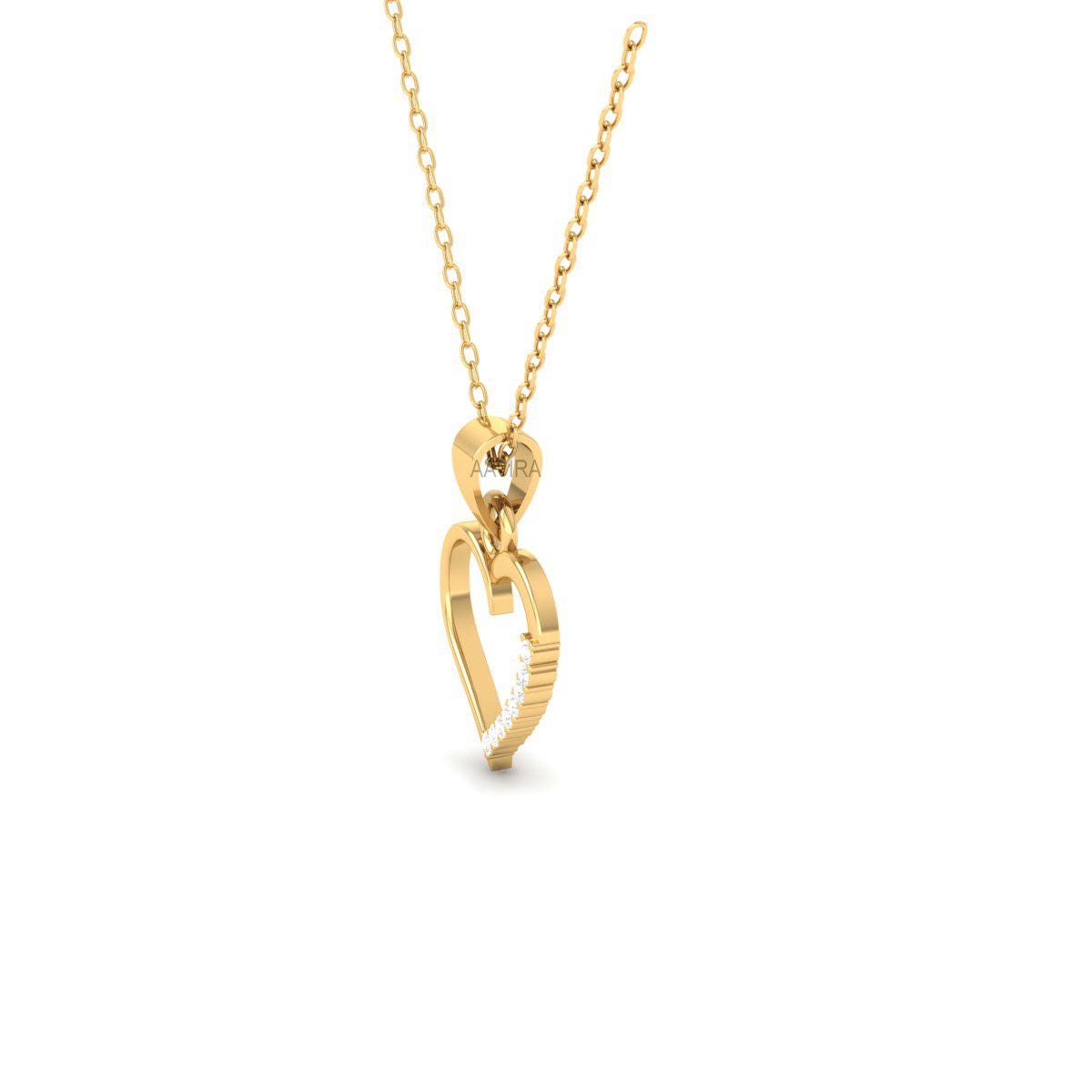 Women's Delicate Heart Pendant, Dainty Diamond Necklace, Moissanite Chain Pendant, Half Part Diamond Heart Pendant, 14k Yellow Gold Plated