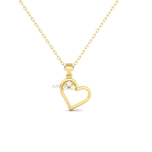 Diamond Heart Pendant Necklace, Party Wear Heart Pendant, Three Stone Moissanite Heart Necklace Pendant, Gift For Girlfriend, Gift For Her