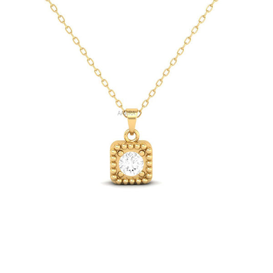 Square Shape Round Diamond Pendant, Round Diamond Pendant, Everyday Pendant Necklace, Minimalist Pendant For Mom, Solitaire Pendant, Gifts