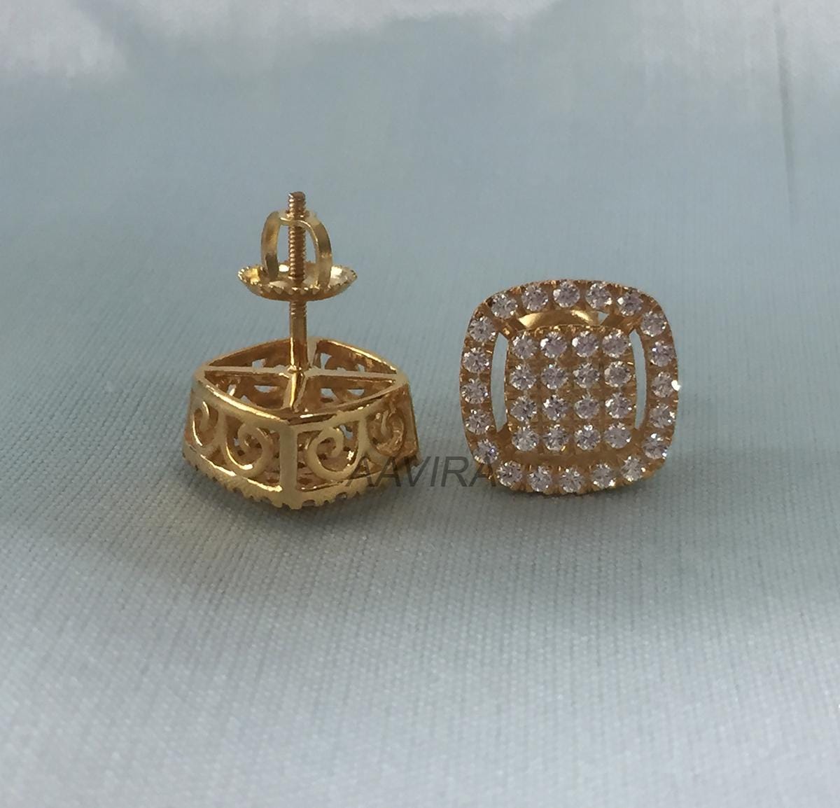 Moissanite Round Square Stud Earrings, Diamond Square Earrings, Cluster Earrings, Men's Women's Stud Earrings, Screw Back Party Wear Studs