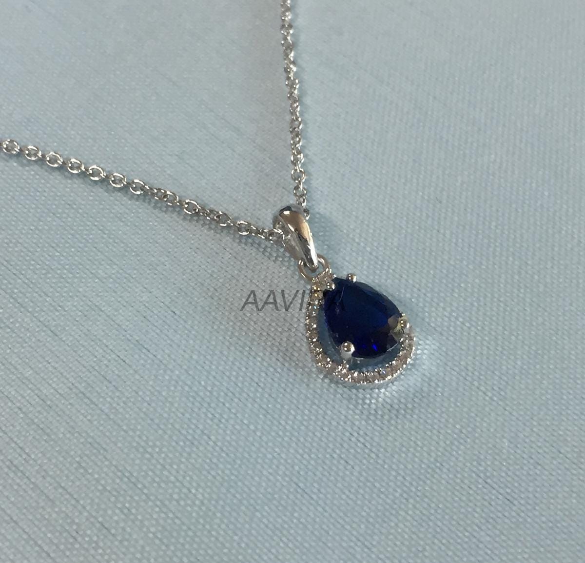 September Birthstone Pendant, Sapphire Teardrop Necklace, Halo Diamond Pendant, Sapphire Pendant, 925 Sterling Silver Pendant, Birthday Gift