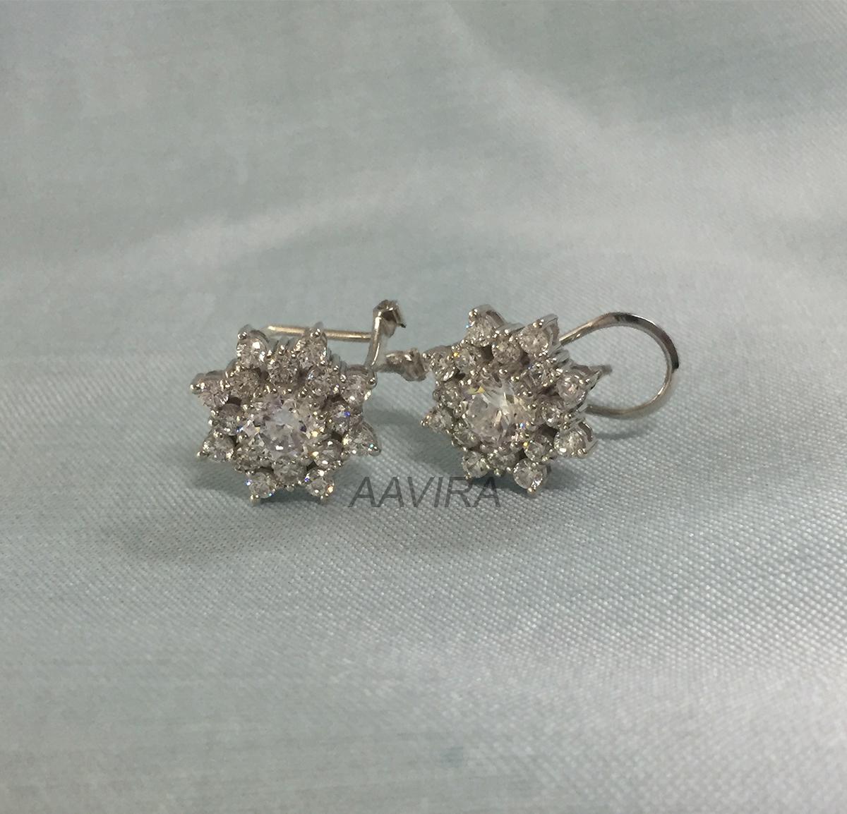 Round Diamond Stud Earrings, Silver Floral Earrings, Moissanite Stud Earrings, Lever Back Earrings, Women Gift, Stud Earrings, Delicate Stud