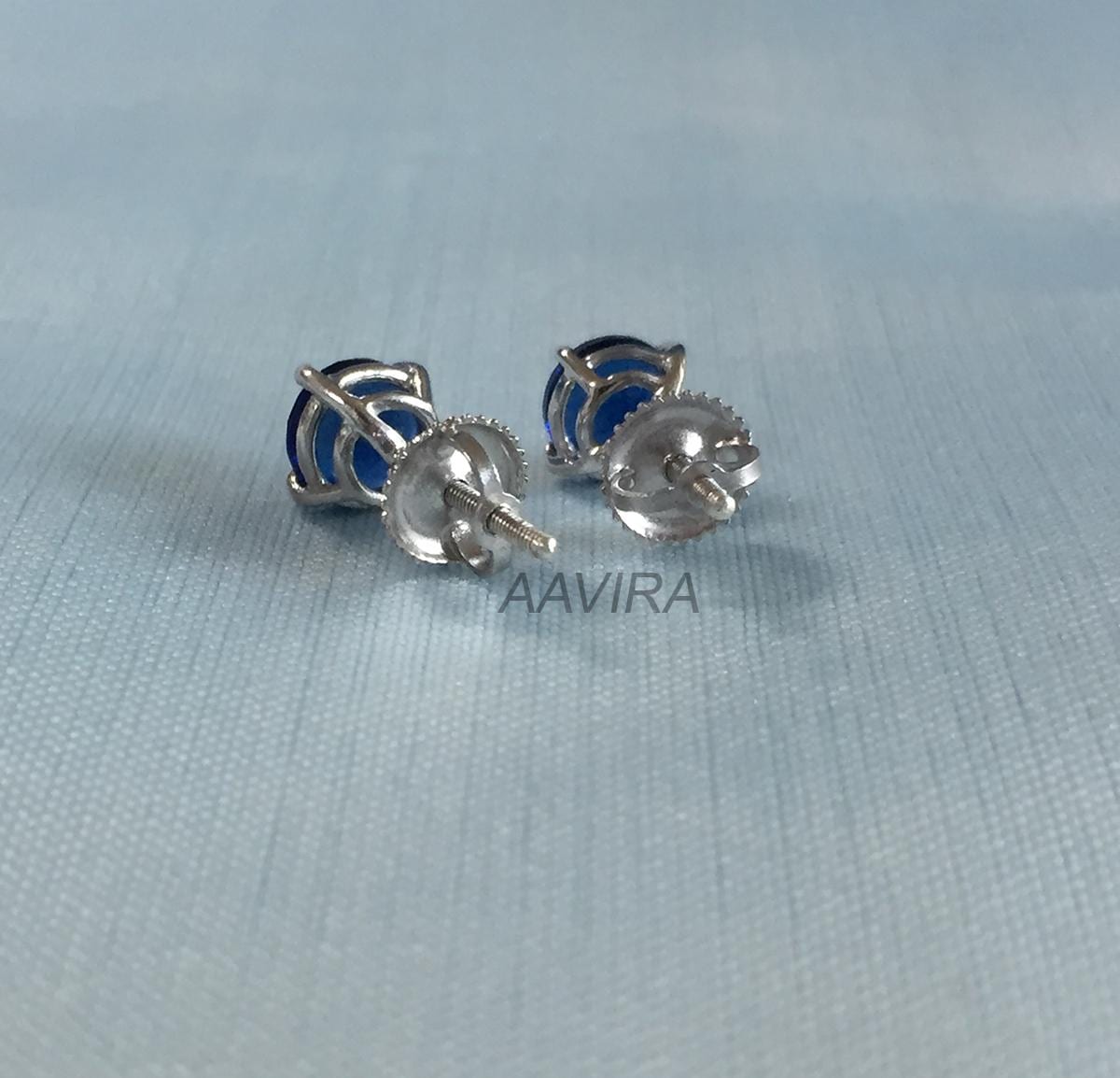 Sapphire Blue Gemstone Earrings, Daily Use Stud Earring, 925 Sterling Silver Screw Back Earrings, Gift For Her, Gift For Him, Prong Set Stud