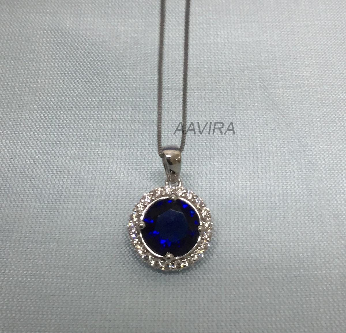 Sapphire & Diamond Halo Pendant, Blue Sapphire Pendant, 925 Sterling Silver, September Birthstone, Blue Gemstone Pendant, Pendant For Her