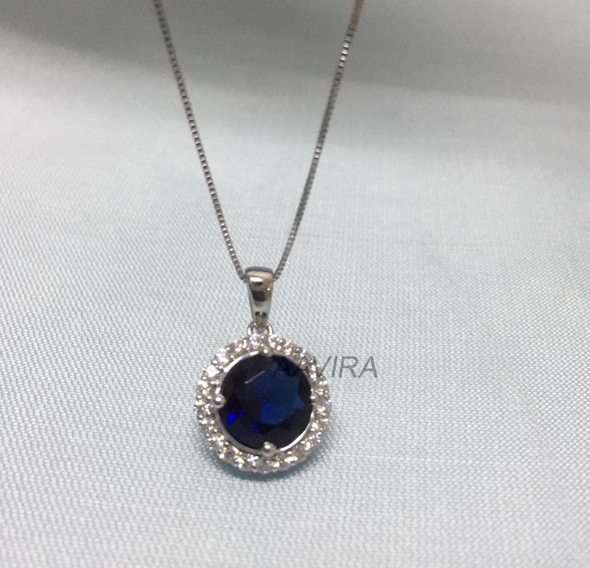 Sapphire & Diamond Halo Pendant, Blue Sapphire Pendant, 925 Sterling Silver, September Birthstone, Blue Gemstone Pendant, Pendant For Her