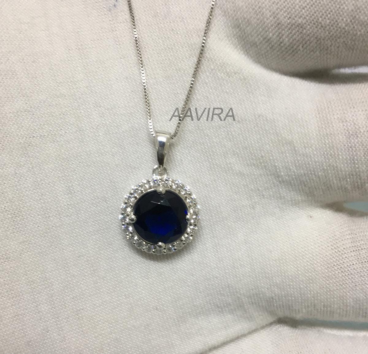 Sapphire & Diamond Halo Pendant, Blue Sapphire Pendant, 925 Sterling Silver, September Birthstone, Blue Gemstone Pendant, Pendant For Her