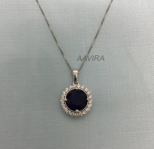 Sapphire & Diamond Halo Pendant, Blue Sapphire Pendant, 925 Sterling Silver, September Birthstone, Blue Gemstone Pendant, Pendant For Her