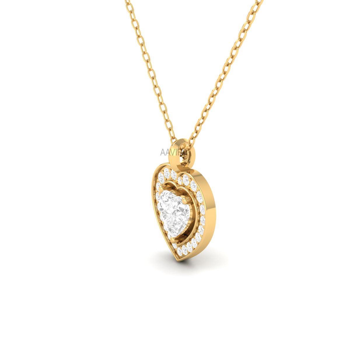 14k Yellow Gold Heart Diamond Pendant, Round Pendant With Chain, Dainty  Halo Heart Pendant For Girlfriend, Anniversary Gift For Her, Gifts