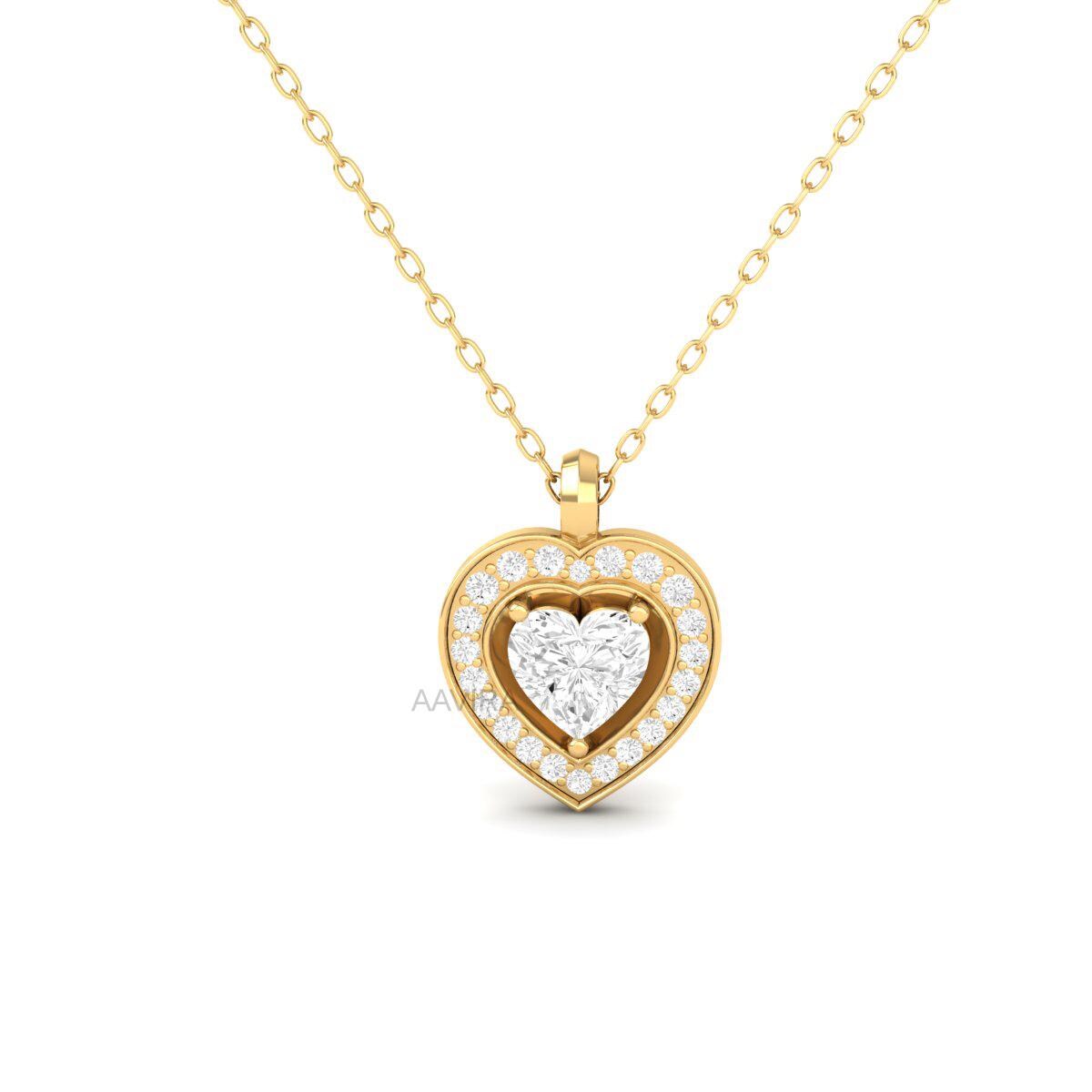 14k Yellow Gold Heart Diamond Pendant, Round Pendant With Chain, Dainty  Halo Heart Pendant For Girlfriend, Anniversary Gift For Her, Gifts