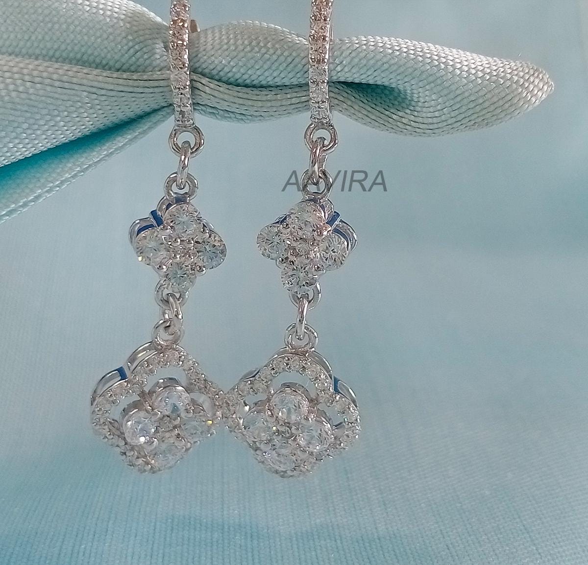 Round Floral Earrings, Drop & Dangle Earrings, Flower Shape Diamond Earrings, Clip On Diamond Earrings, Gift For Her, Party Wear Earrings