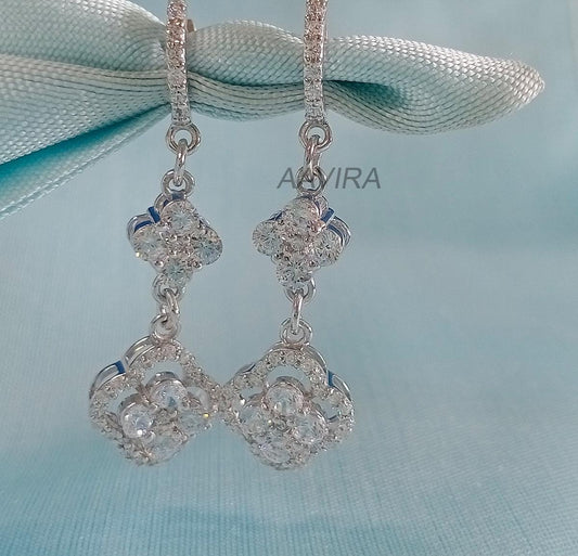 Round Floral Earrings, Drop & Dangle Earrings, Flower Shape Diamond Earrings, Clip On Diamond Earrings, Gift For Her, Party Wear Earrings