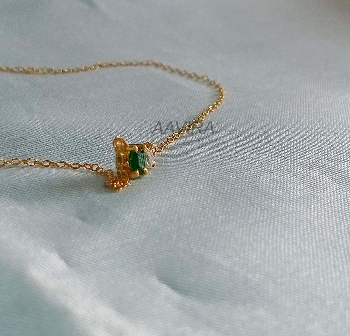 Emerald Pendant, Green Gemstone Pendant, Diamond Pendant, Dainty Women's Pendant Necklace, May Birthstone Pendant, Two Stone Pendant, Gifts