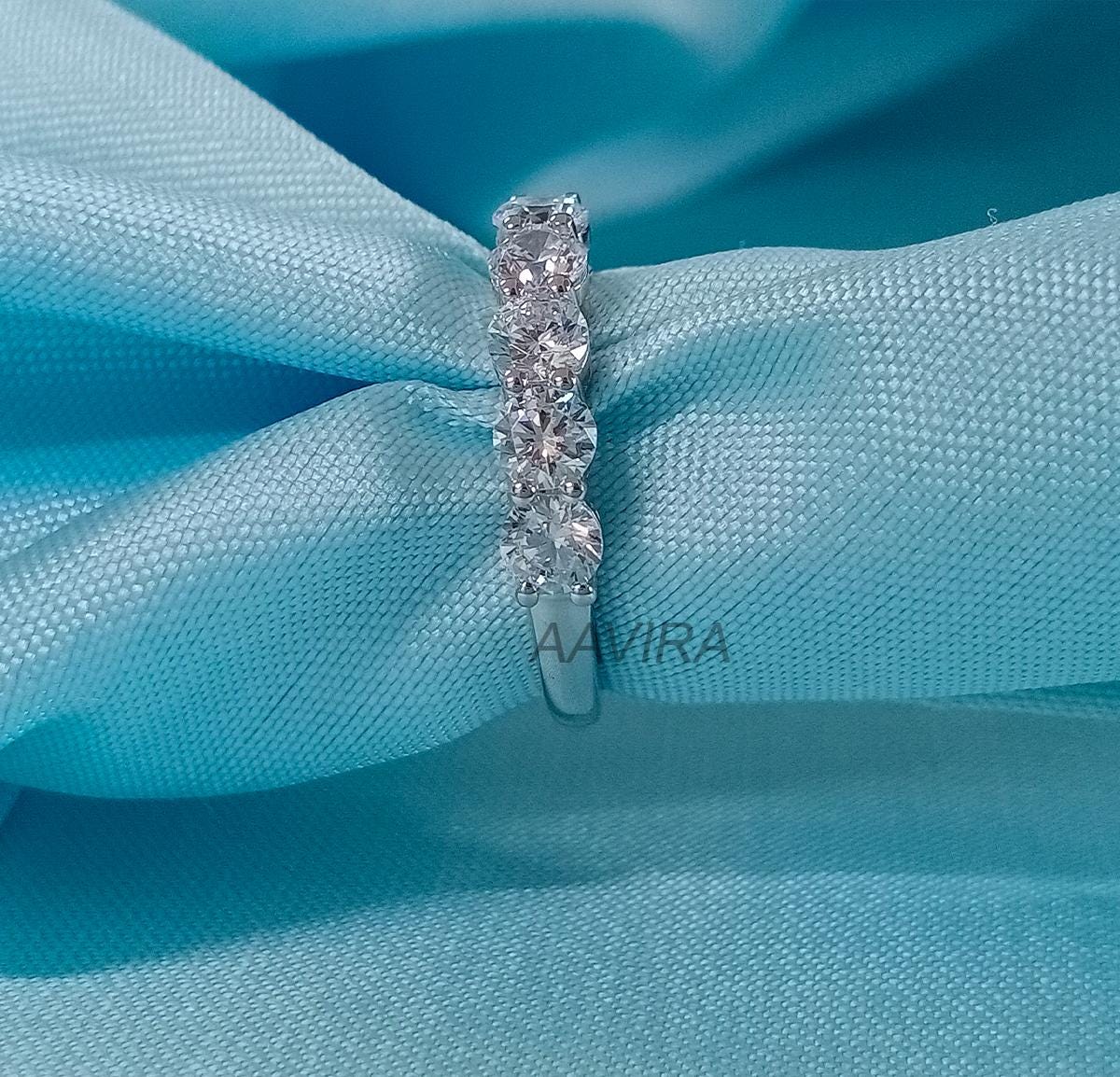 Women's Wedding Band Ring, Diamond Ring, Five Stone Diamond Band, 925 Sterling Silver Ring, Dainty Band Ring, Anniversary Gift For Wife