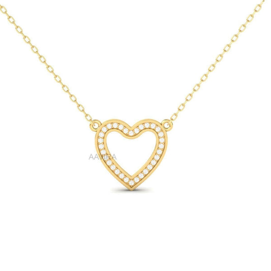 Prong Set Round Diamond Pendant, 14k Yellow Gold Plated, Handmade Heart Pendant, Chain Pendant, Birthday Gift For Her, Dainty Heart Pendant