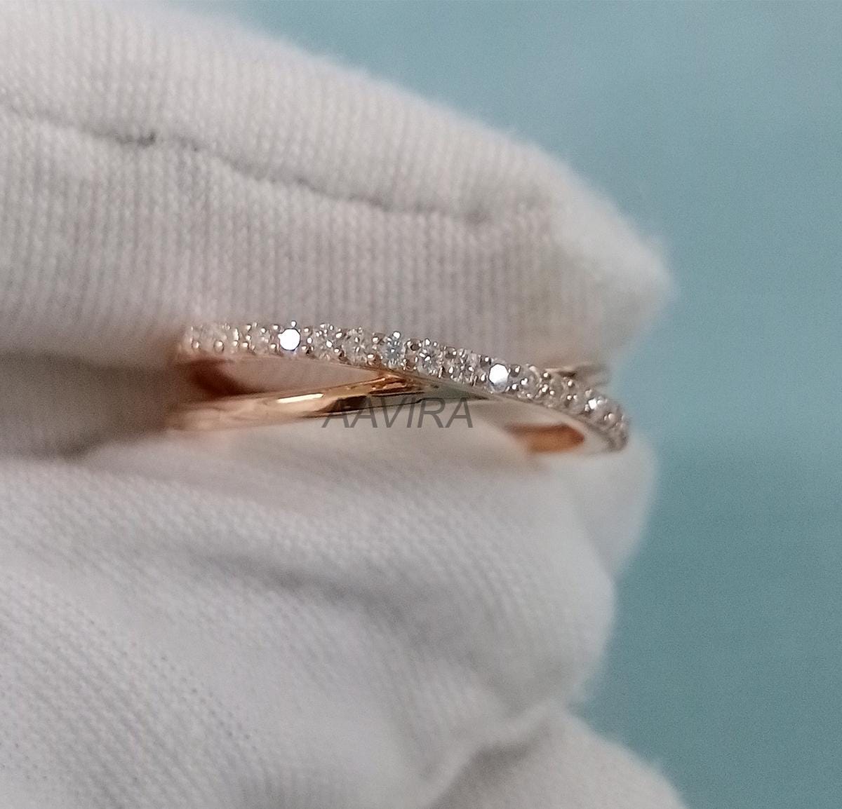 Criss Cross Moissanite Diamond ring, Crossover Eternity Ring, Twisted Rope Wedding Band, Stacking band, Statement Ring, Anniversary Gift,