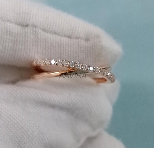 Criss Cross Moissanite Diamond ring, Crossover Eternity Ring, Twisted Rope Wedding Band, Stacking band, Statement Ring, Anniversary Gift,