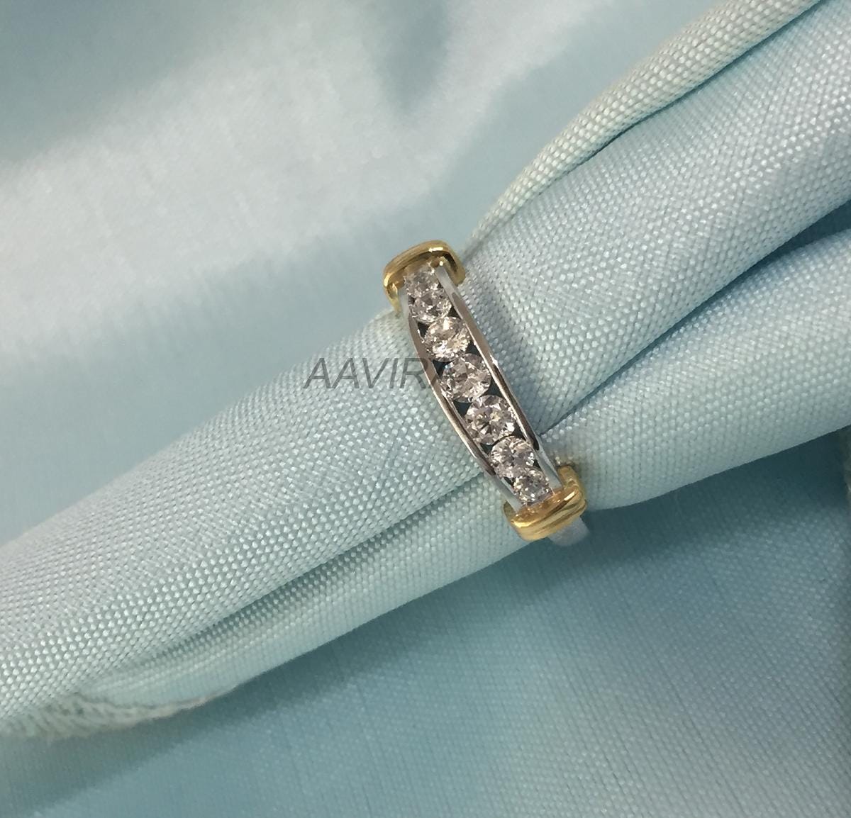 Two Tone Plated Diamond Women's Band, Diamond Band, Channel Set Diamond Ring, Birthday Gift Ring, Gift For Mom, Women's Moissanite Band Ring