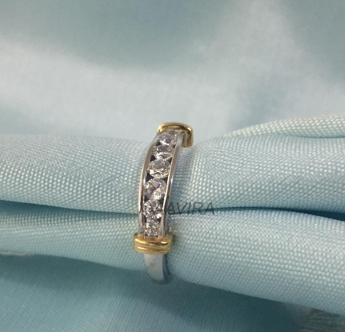 Two Tone Plated Diamond Women's Band, Diamond Band, Channel Set Diamond Ring, Birthday Gift Ring, Gift For Mom, Women's Moissanite Band Ring