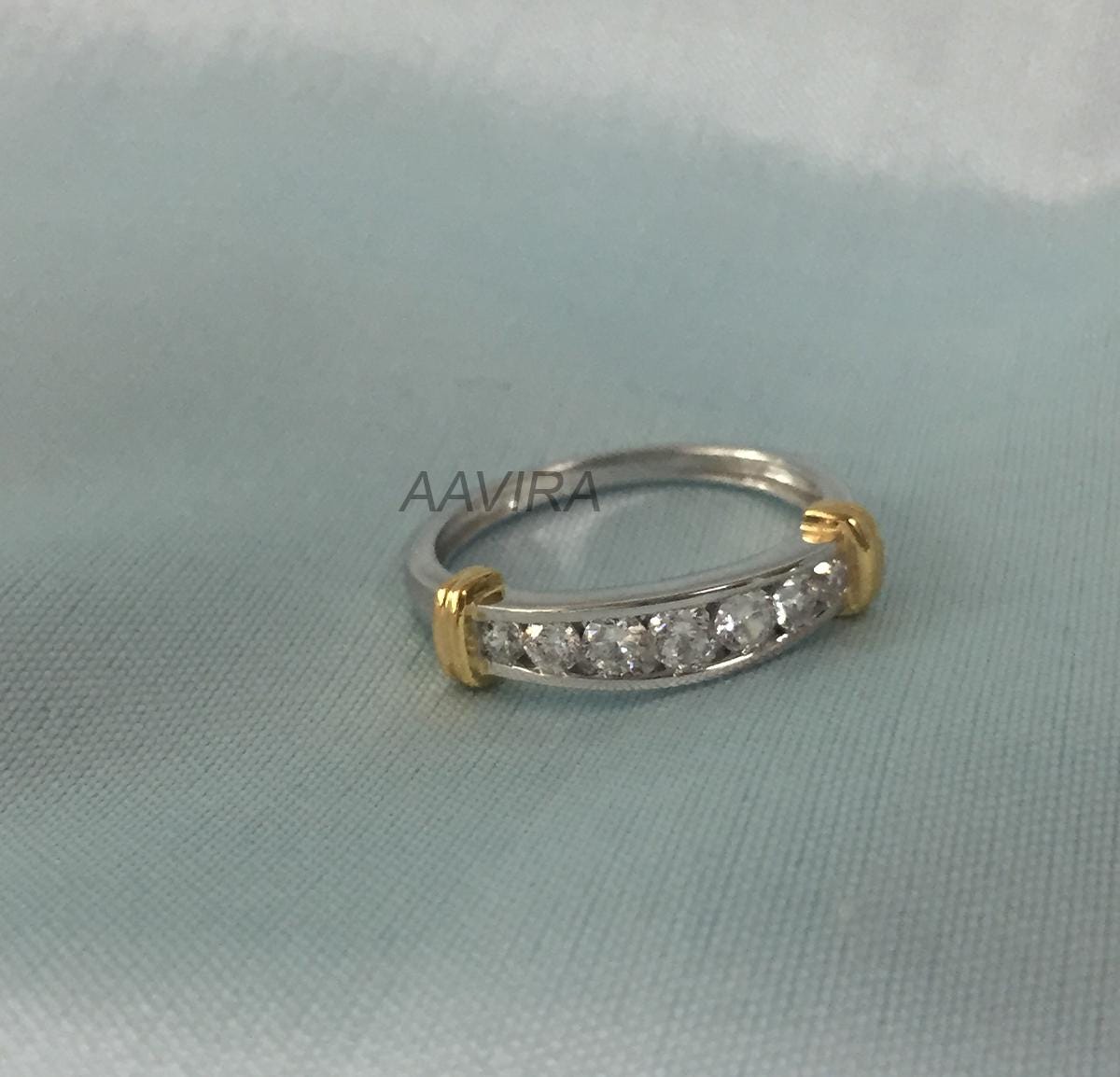 Two Tone Plated Diamond Women's Band, Diamond Band, Channel Set Diamond Ring, Birthday Gift Ring, Gift For Mom, Women's Moissanite Band Ring