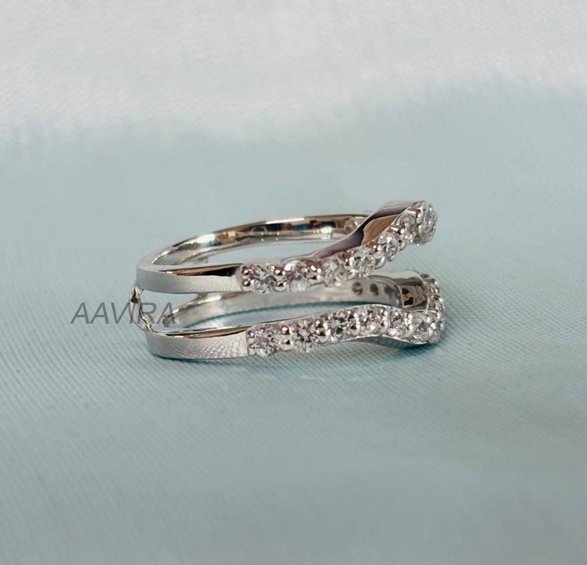 Wedding Wrap Guard Enhancer Ring, Round Diamond Enhancer Ring, Wedding Band, Women's Enhancer Band Ring, 925 Sterling Silver Band Ring Gifts