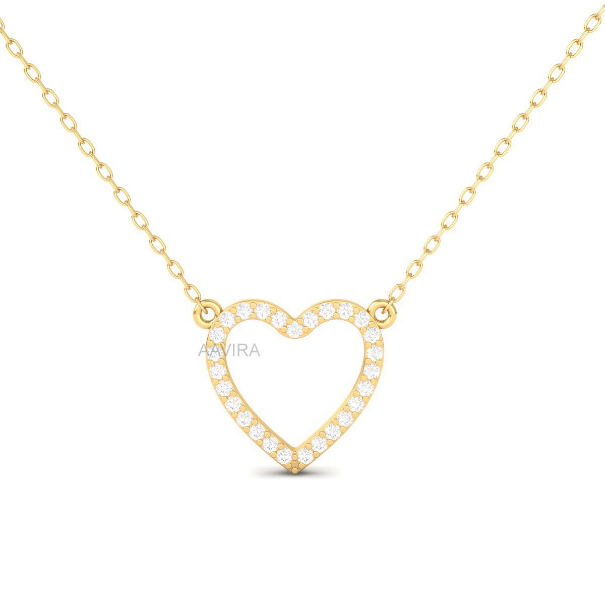 Moissanite Diamond Pendant, Delicate Heart Pendant, Moissanite Chain Pendant, Heart Shape Pendant, 14k Yellow Gold Heart Pendant For Her