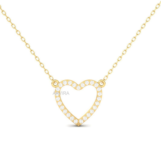 Moissanite Diamond Pendant, Delicate Heart Pendant, Moissanite Chain Pendant, Heart Shape Pendant, 14k Yellow Gold Heart Pendant For Her
