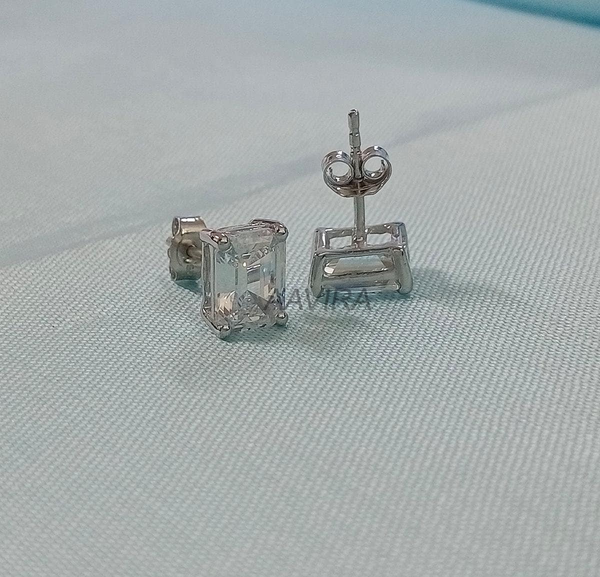 Emerald Stud Earrings, Stud Earrings, Daily Use Earring, Emerald Cut Earrings, Solitaire Earrings, Sterling Silver 925, Perfect Gift Earring