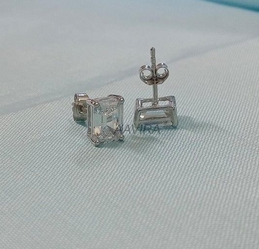 Emerald Stud Earrings, Stud Earrings, Daily Use Earring, Emerald Cut Earrings, Solitaire Earrings, Sterling Silver 925, Perfect Gift Earring