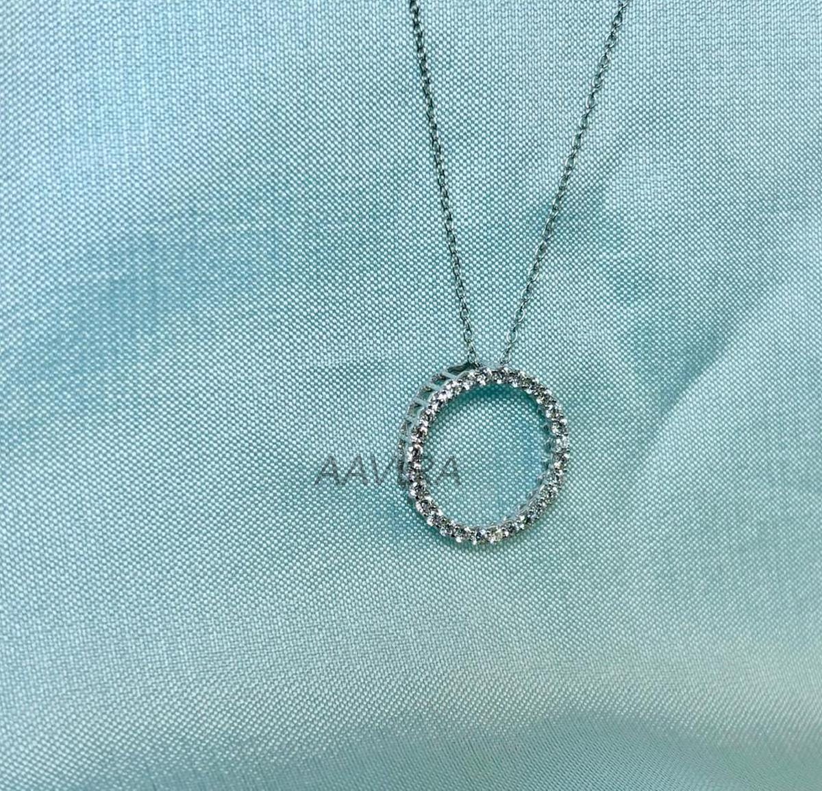 Circle Diamond Pendant Necklace, Dainty 925 Silver Chain Necklace, Diamond Jewelry, Round Moissanite Handmade Pendant, Gifts For Mom, Gifts