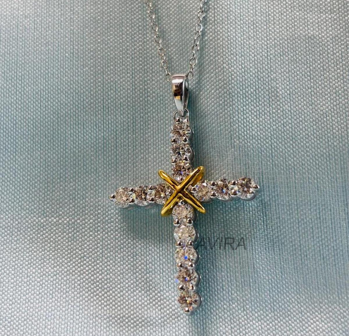 Two Tone Plated Cross Diamond Pendant Necklace, Religious Cross Pendant, Silver Handmade Pendant, Perfect Gift, Cross Moissanite Pendant