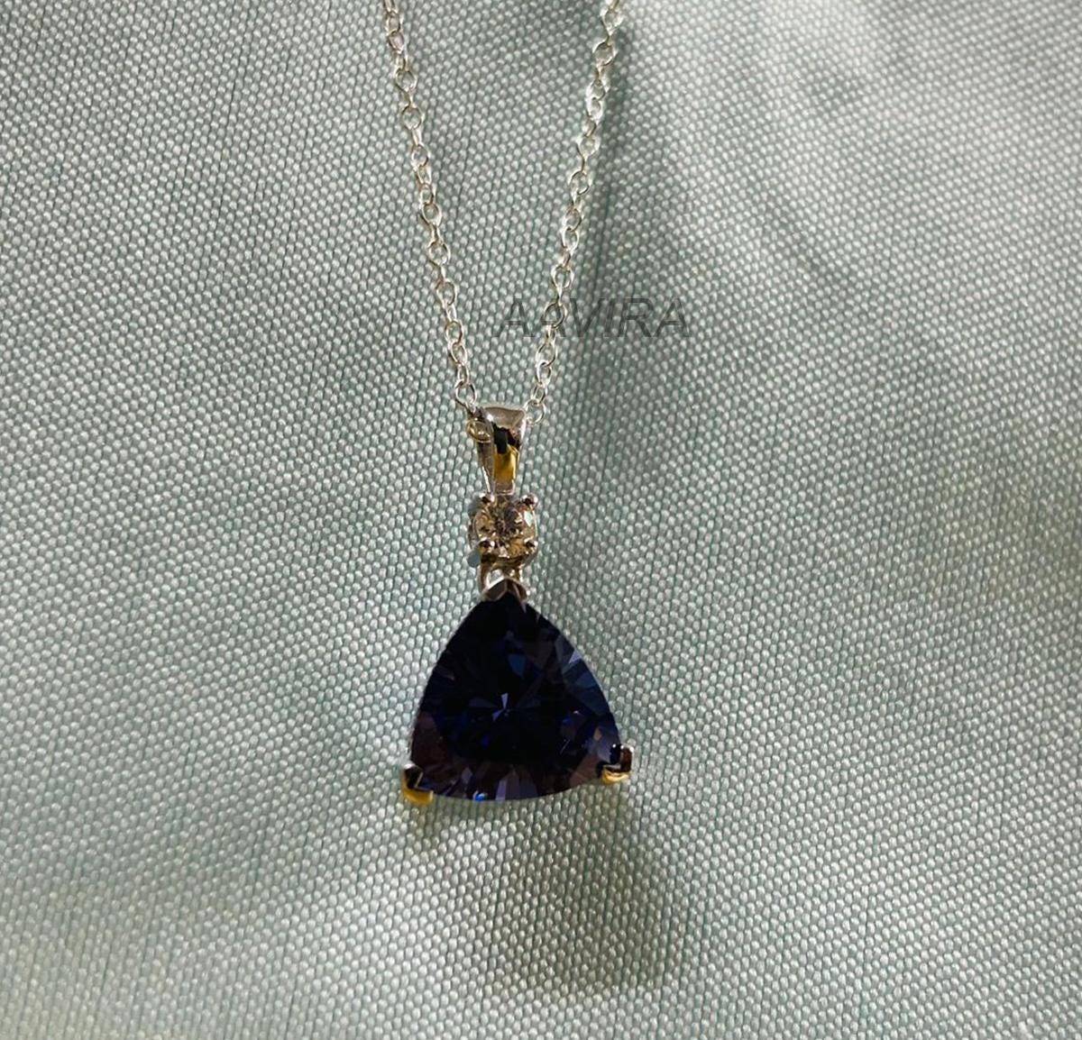 Trillion Cut Tanzanite pendant, Trillion Cut Blue Stone Pendant For Women, Trillion Shape Tanzanite Necklace, 18" Cable Chain, Gift For Her