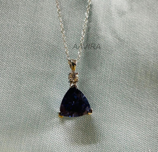 Trillion Cut Tanzanite pendant, Trillion Cut Blue Stone Pendant For Women, Trillion Shape Tanzanite Necklace, 18" Cable Chain, Gift For Her