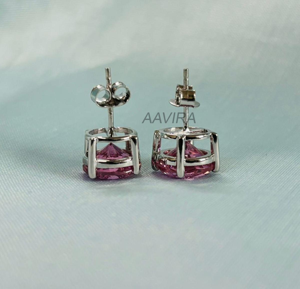 Pink Sapphire Gemstone Earrings, 10mm Round Studs, Everyday Stud Earrings, 925 Sterling Silver, Gift For Her, Pink Stone Stud Earrings, Gift